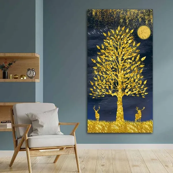 Multicolour_Beautiful_Landscape_Golden_Deers_Under_Golden_Tree_Canvas_Painting_Wall_Frame_Wall_Decor_For_Living_Room_|_Modern_Art_Canvas_Painting_(Ready_To_Hang)_(30_By_60_Inches)