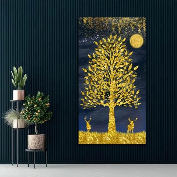 Multicolour_Beautiful_Landscape_Golden_Deers_Under_Golden_Tree_Canvas_Painting_Wall_Frame_Wall_Decor_For_Living_Room_|_Modern_Art_Canvas_Painting_(Ready_To_Hang)_(30_By_60_Inches)