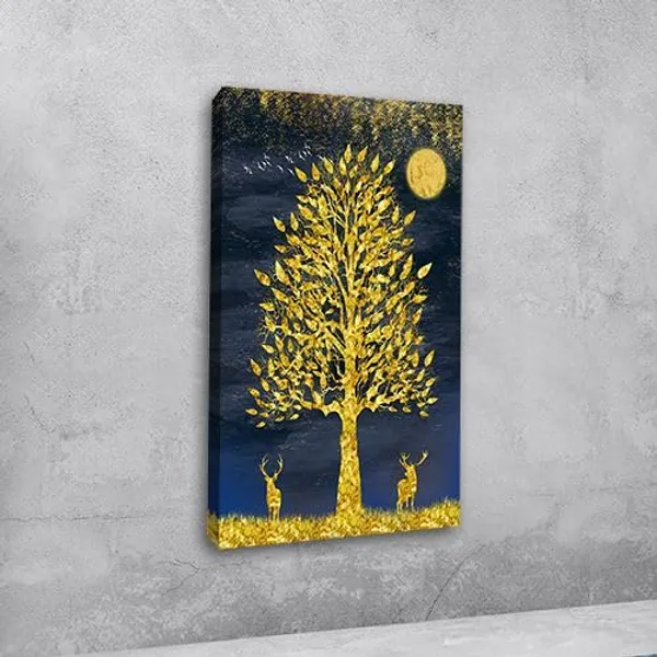 Multicolour_Beautiful_Landscape_Golden_Deers_Under_Golden_Tree_Canvas_Painting_Wall_Frame_Wall_Decor_For_Living_Room_|_Modern_Art_Canvas_Painting_(Ready_To_Hang)_(30_By_60_Inches)