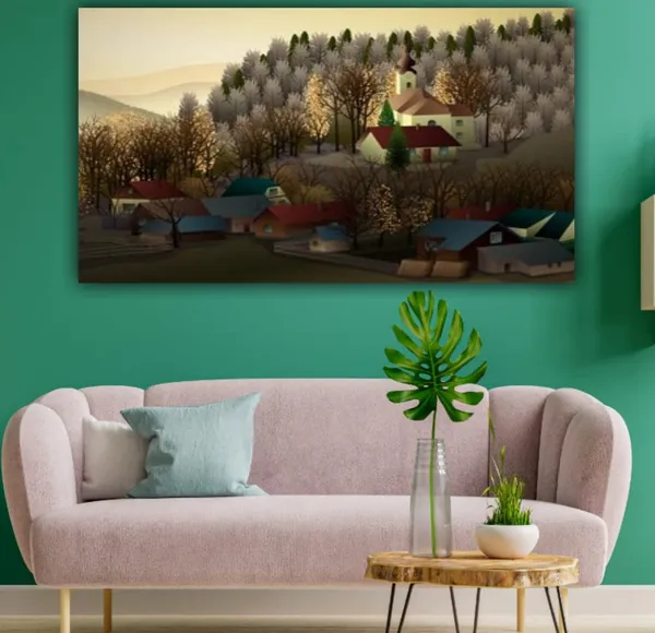 Multicolour_Beautiful_Village_Autumn_Landscape_Paintings_Canvas_Abstract_Modern_Wall_Art_Decor_Big_Large_Size_Painting_Frame_For_Living_Room_(With_Frame)_(48_By_24_Inches)