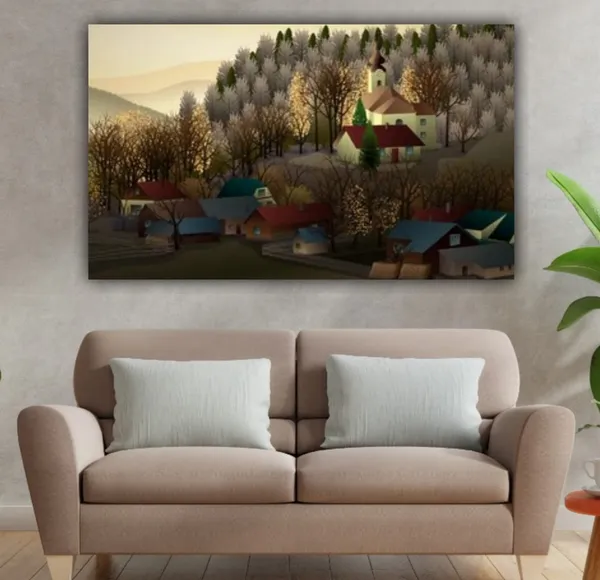 Multicolour_Beautiful_Village_Autumn_Landscape_Paintings_Canvas_Abstract_Modern_Wall_Art_Decor_Big_Large_Size_Painting_Frame_For_Living_Room_(With_Frame)_(48_By_24_Inches)