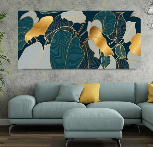 Multicolour_Luxury_Golden_Monstera_Leaves_Abstract_Canvas_Painting_For_Living_Room_Wall_Decoration_Big_Size_Large_Wall_Painting_For_Home_Decoration_|_Gift_(48X24_Inches)