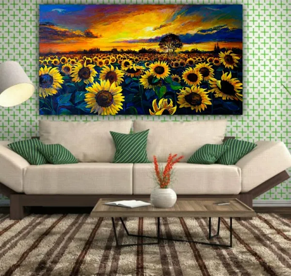 Multicolour_Canvas_Paintings_For_Living_Room_Beautiful_Sunflower_Field_Abstract_Design_Wall_Art_Painting_(With_Frame)_(60_By_30_Inches)