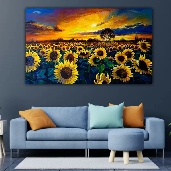 Multicolour_Canvas_Paintings_For_Living_Room_Beautiful_Sunflower_Field_Abstract_Design_Wall_Art_Painting_(With_Frame)_(60_By_30_Inches)
