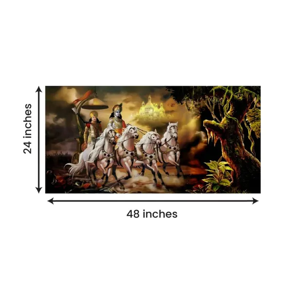 Multicolour_Beautiful_Landscape_Krishna_With_Arjun_On_Rath_Canvas_Painting_Wall_Frame_Wall_Decor_For_Living_Room,_Modern_Art_Painting_(Ready_To_Hang)_(48_By_24_Inches)