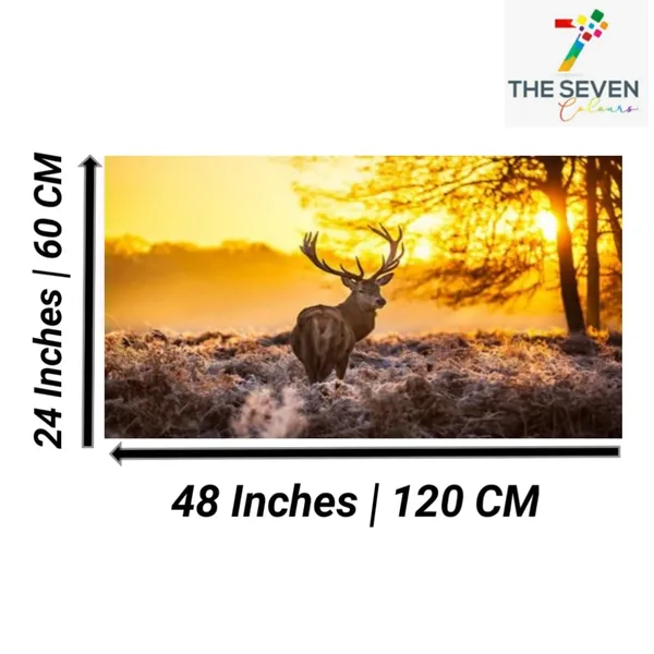 Multicolour_Beautiful_Deer_In_Forest_Sunrise_Landscape_Painting_Canvas_Modern_Wall_Art_Decor_Big_Large_Size_Paintings_For_Living_(With_Frame)_(48_By_24_Inches)