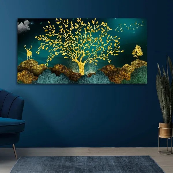 Multicolour_Landscape_Canvas_Painting_Wall_Frame_Wall_Decor,_Deers_On_Mountain_|_Big_Large_Size_Canvas_Painting_With_Frame_|_Canvas_Painting_(Ready_To_Hang)_(60_By_30_Inches)