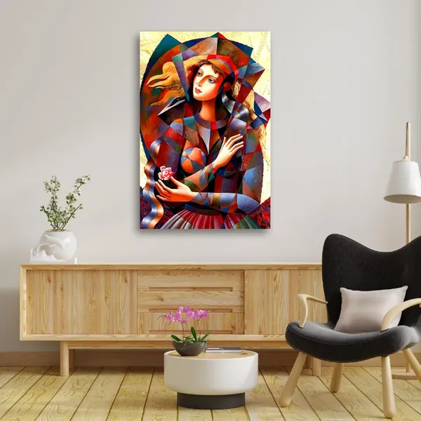 Multicolour_Abstract_Canvas_Painting_Wall_Decor_A_Beautiful_Girl_Portrait_|_Canvas_Painting_|_Large_Size_Painting_(With_Frame)_(Ready_To_Hang)_(24_By_48_Inches)