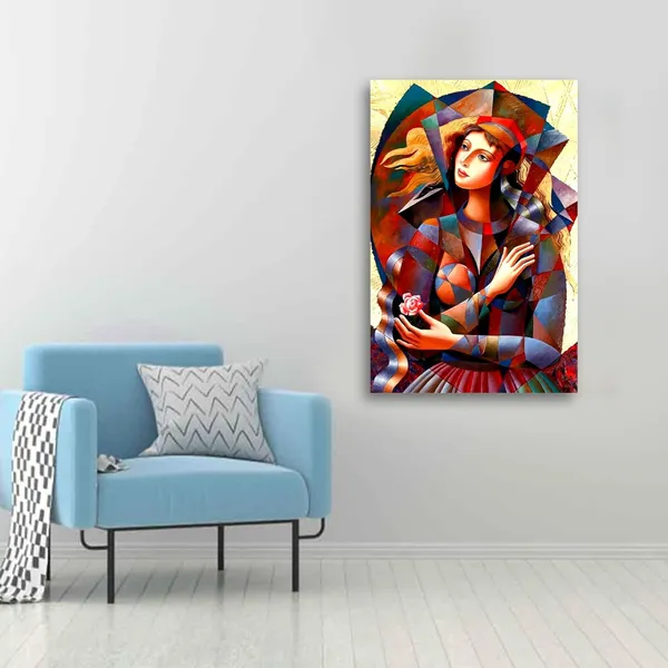 Multicolour_Abstract_Canvas_Painting_Wall_Decor_A_Beautiful_Girl_Portrait_|_Canvas_Painting_|_Large_Size_Painting_(With_Frame)_(Ready_To_Hang)_(24_By_48_Inches)