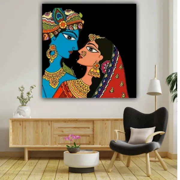 Multicolour_Beautiful_Canvas_Madhubani_Radha_Krishna_Painting_With_Frame_For_Living_Room_Wall_Decor_Big_Size_Large_Photo_Home_Decoration_|_Bedroom_|_Gifts_(48_By_24_Inches_|_120X60_Cm)
