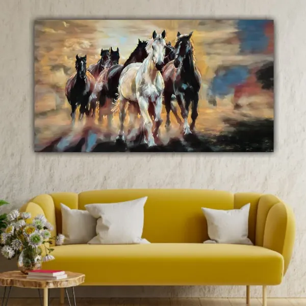 Multicolour_Beautiful_7_Seven_Running_Horses_Painting_For_Wall_Decoration_Big_Size_Wall_Painting_With_Frame_For_Living_Room|_Wall_Decor_|_Office_|_Gift_|_Canvas_Painting_(36_By_24_Inches)