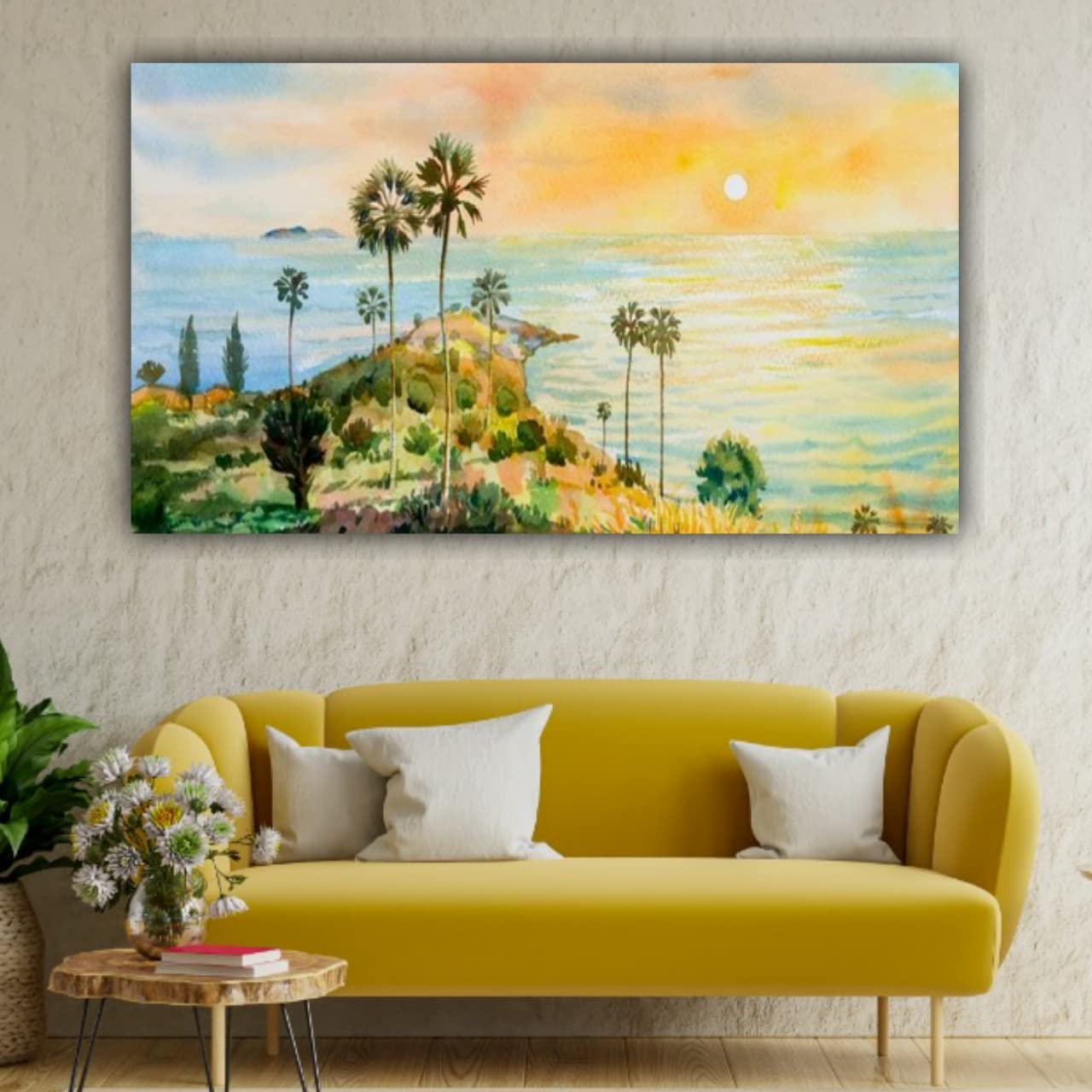 Multicolour_Beautiful_Trees_Near_River_Bank_Sunrise_Landscape_Paintings_Canvas_Abstract_Modern_Wall_Art_Decor_Big_Large_Size_Painting_For_Living_Room_(With_Frame)_(48_By_24_Inches)