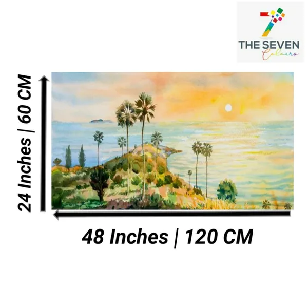 Multicolour_Beautiful_Trees_Near_River_Bank_Sunrise_Landscape_Paintings_Canvas_Abstract_Modern_Wall_Art_Decor_Big_Large_Size_Painting_For_Living_Room_(With_Frame)_(48_By_24_Inches)