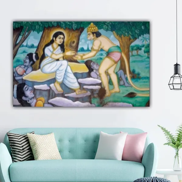 Multicolour_Lord_Hanuman_Painting_Canvas_Frame_Big_Size_Wall_Painting_Frame_Wall_Decor_|_Canvas_Painting_|_Lord_Hanuman_At_Ashok_Vatika_To_Meet_Sita_Mata_(Ready_To_Hang)_(48_By_24_Inches)