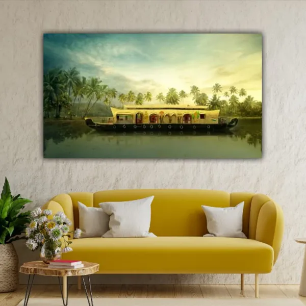 Multicolour_Beautiful_Boat_House_In_A_River_Landscape_Painting_Canvas_Abstract_Modern_Wall_Art_Decor_Big_Large_Size_Painting_Frame_For_Living_Room_(With_Frame)_(48_By_24_Inches)