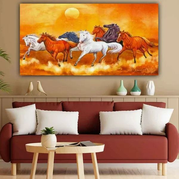 Multicolour_Beautiful_Vastu_Seven_Running_Horses_Painting_Sunrise_With_Frame_For_Living_Room_Wall_Decors_Big_Large_Size_Canvas_Modern_Wall_Arts_For_Home_Decoration_|_Bedroom_(60_By_30_Inches)