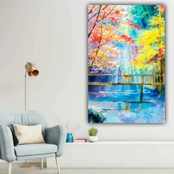 Multicolour_Beautiful_Canvas_Painting_A_Girl_And_A_Deer_On_An_Autumn_Forest_Breeze_Landscape_Modern_Wall_Art_Decor_Big_Large_Size_Paintings_(With_Frame)_(24_By_48_Inches_|_60_By_120_Cm)