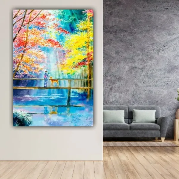 Multicolour_Beautiful_Canvas_Painting_A_Girl_And_A_Deer_On_An_Autumn_Forest_Breeze_Landscape_Modern_Wall_Art_Decor_Big_Large_Size_Paintings_(With_Frame)_(24_By_48_Inches_|_60_By_120_Cm)