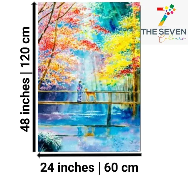 Multicolour_Beautiful_Canvas_Painting_A_Girl_And_A_Deer_On_An_Autumn_Forest_Breeze_Landscape_Modern_Wall_Art_Decor_Big_Large_Size_Paintings_(With_Frame)_(24_By_48_Inches_|_60_By_120_Cm)