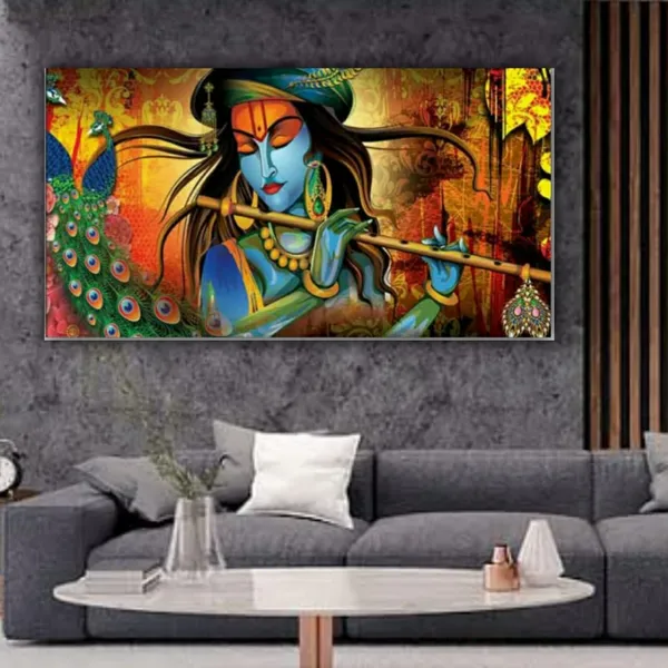 Multicolour_Krishna_Painting_Playing_Flute_Canvas_Wall_Art_Painting_For_Wall_Decoration_(With_Wooden_Framing)_(60_By_30_Inches)