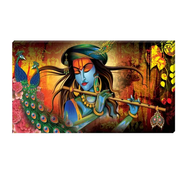 Multicolour_Krishna_Painting_Playing_Flute_Canvas_Wall_Art_Painting_For_Wall_Decoration_(With_Wooden_Framing)_(60_By_30_Inches)