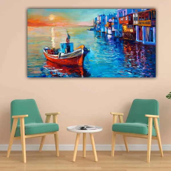 Multicolour_Beautiful_Canvas_Landscape_Painting_Vintage_Sailboat_Abstract_Modern_Wall_Art_Decor_Big_Large_Size_Paintings_For_Living_Room_(48_By_24_Inches_|_120_By_60_Cm)_(With_Frame)