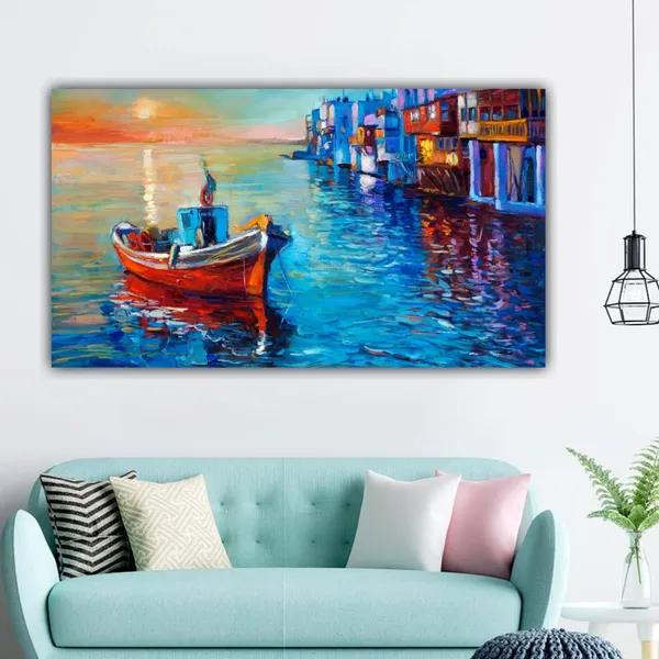 Multicolour_Beautiful_Canvas_Landscape_Painting_Vintage_Sailboat_Abstract_Modern_Wall_Art_Decor_Big_Large_Size_Paintings_For_Living_Room_(48_By_24_Inches_|_120_By_60_Cm)_(With_Frame)