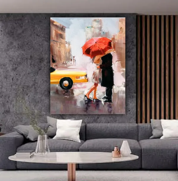 Multicolour_Beautiful_Couple_Under_The_Red_Umbrella_On_Street_Canvas_Abstract_Modern_Art_Painting_For_Living_Room_(With_Frame)_(24_By_48_Inches)