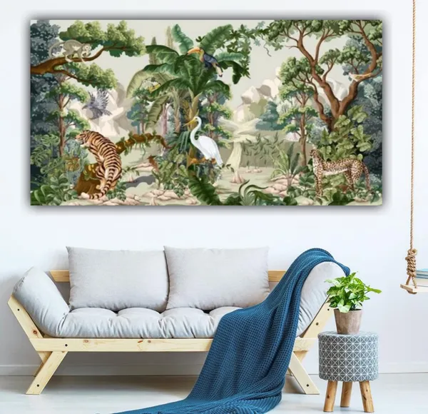 Multicolour_Beautiful_Wildlife_Jungle_Landscape_Paintings_Canvas_Abstract_Modern_Wall_Art_Decor_Big_Large_Painting_For_Living_Room_(With_Frame)_(48_By_24_Inches_|_120_By_60_Cm)