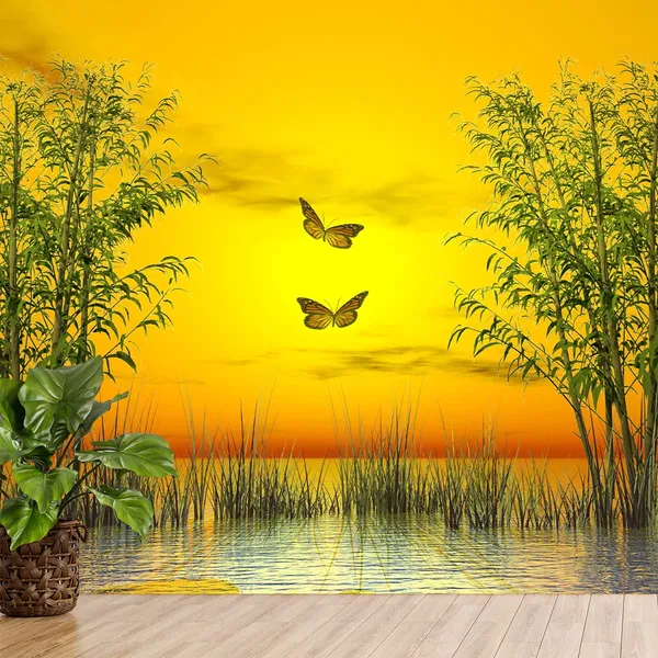 Multicolour_Self_Adhesive_Wallpapers_River_Front_And_Butterflies_Vinyl_For_Wall_Decors_|_Floors_|_Flooring_Roll_|_Home_Decoration_|_Bedroom_(120X144_Inches)