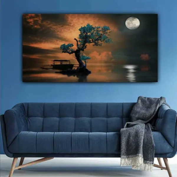 Multicolour_Beautiful_Canvas_Landscape_Painting_Amazing_Tree_Under_Moonlight_Abstract_Modern_Wall_Art_Decor_Big_Large_Size_Paintings_(48_By_24_Inches_|_120_By_60_Cm)_(With_Frame)