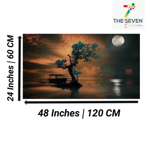 Multicolour_Beautiful_Canvas_Landscape_Painting_Amazing_Tree_Under_Moonlight_Abstract_Modern_Wall_Art_Decor_Big_Large_Size_Paintings_(48_By_24_Inches_|_120_By_60_Cm)_(With_Frame)
