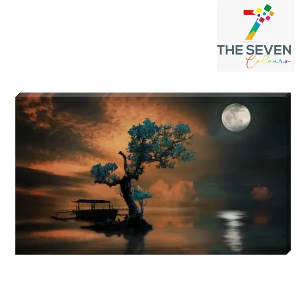 Multicolour_Beautiful_Canvas_Landscape_Painting_Amazing_Tree_Under_Moonlight_Abstract_Modern_Wall_Art_Decor_Big_Large_Size_Paintings_(48_By_24_Inches_|_120_By_60_Cm)_(With_Frame)