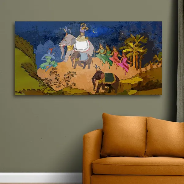 Multicolour_Ancient_Indian_Canvas_Painting_Wall_Frame_Big_Size_Canvas_Painting_With_Frame_|_Canvas_Painting_|_Ancient_Indian_Traditional_Art_(Ready_To_Hang)_(60_By_30_Inches)