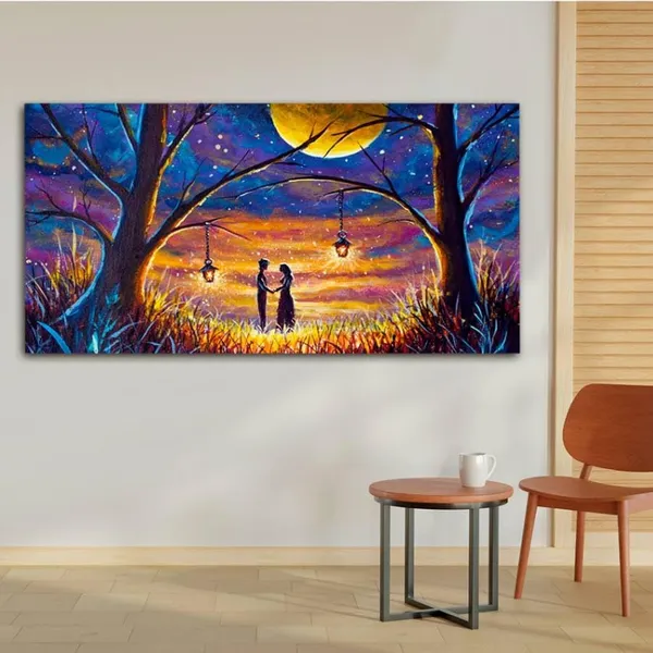 Multicolour_Landscape_Couples_Canvas_Painting_Wall_Frame_Wall_Decor_For_Living_Room_|_Couples_In_Night_Sky_Painting_(Ready_To_Hang)_(60_By_30_Inches)