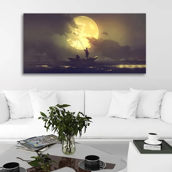 Multicolour_Beautiful_Large_Moon_Set_In_Background_Canvas_Painting_Wall_Frame_Wall_Decor_|_Modern_Art_Canvas_Painting_(Ready_To_Hang)_(60_By_30_Inches)