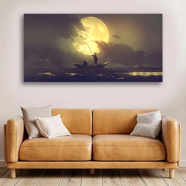 Multicolour_Beautiful_Large_Moon_Set_In_Background_Canvas_Painting_Wall_Frame_Wall_Decor_|_Modern_Art_Canvas_Painting_(Ready_To_Hang)_(60_By_30_Inches)