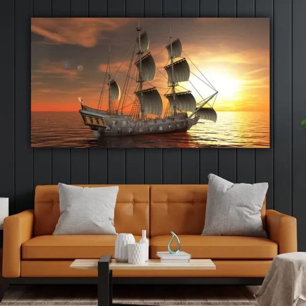 Multicolour_Beautiful_Boat_Sailing_In_The_Ocean_Landscape_Paintings_Canvas_Modern_Art_Wall_Decor_Big_Large_Size_Painting_For_Living_Room_(With_Frame)_(60_By_30_Inches_|_150_By_75_Cm)