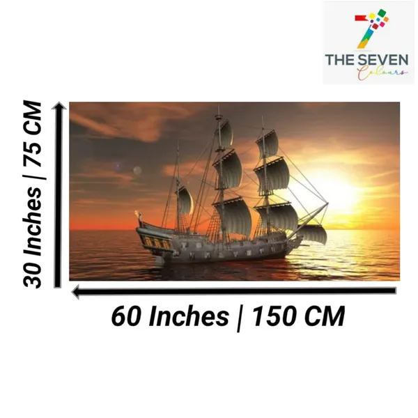 Multicolour_Beautiful_Boat_Sailing_In_The_Ocean_Landscape_Paintings_Canvas_Modern_Art_Wall_Decor_Big_Large_Size_Painting_For_Living_Room_(With_Frame)_(60_By_30_Inches_|_150_By_75_Cm)