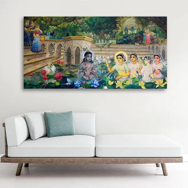 Multicolour_Lord_Krishna_Painting_Canvas_Wall_Frame_Wall_Decor,_Big_Size_Canvas_Painting_With_Frame_|_Canvas_Painting_|_Lord_Krishna_With_Gopis_Painting_(Ready_To_Hang)_(60_By_30_Inches)