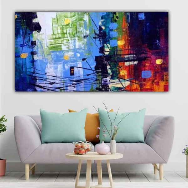 Multicolour_Beautiful_Cityscape_Abstract_Painting_Canvas_Modern_Art_Wall_Decor_Landscape_Paintings_Frame_Big_Large_Size_For_Living_Room_(With_Frame)_(48_By_24_Inches)