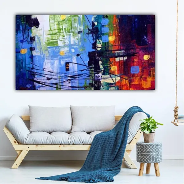 Multicolour_Beautiful_Cityscape_Abstract_Painting_Canvas_Modern_Art_Wall_Decor_Landscape_Paintings_Frame_Big_Large_Size_For_Living_Room_(With_Frame)_(48_By_24_Inches)