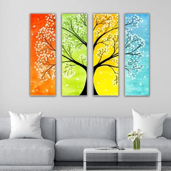Multicolour_Beautiful_All_Season_Paintings_A_Tree_Look_In_Spring_Summer_Autumn_And_Winter_Modern_Wall_Art_Decor_Set_Of_4_Multiple_Frames_Big_Large_Size_Paintings_(12_By_24_Inches_Each)