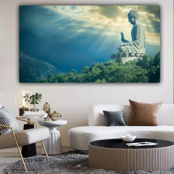 Multicolour_Beautiful_Buddha_Statue_Canvas_Painting_For_Living_Room_Big_Size_Office_Walls_(With_Frame)_(60_By_30_Inches)