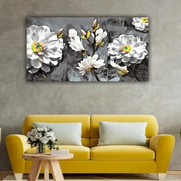 Multicolour_Beautiful_White_Lily_Flower_Painting_Canvas_Abstract_Modern_Art_Wall_Decor_Big_Large_Size_For_Living_Room_|_Bedroom_(48_By_24_Inches)_(With_Frame)