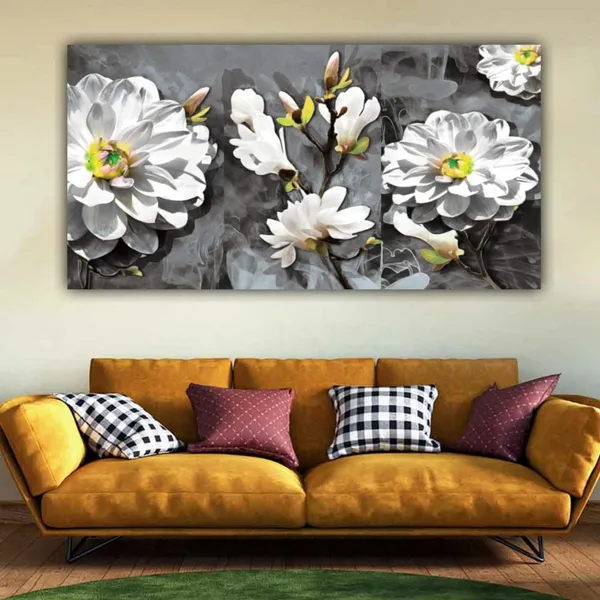 Multicolour_Beautiful_White_Lily_Flower_Painting_Canvas_Abstract_Modern_Art_Wall_Decor_Big_Large_Size_For_Living_Room_|_Bedroom_(48_By_24_Inches)_(With_Frame)