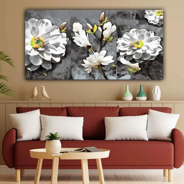 Multicolour_Beautiful_White_Lily_Flower_Painting_Canvas_Abstract_Modern_Art_Wall_Decor_Big_Large_Size_For_Living_Room_|_Bedroom_(48_By_24_Inches)_(With_Frame)