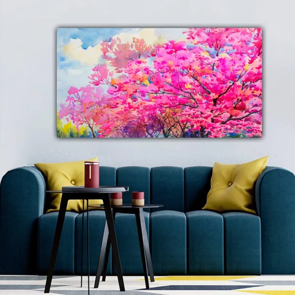 Multicolour_Beautiful_Pink_Flower_Tree_Canvas_Landscape_Paintings_Abstract_Modern_Wall_Art_Decor_Painting_Frame_(With_Frame)_(18_By_24_Inches)