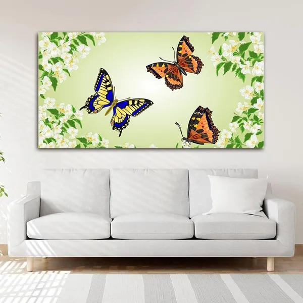 Multicolour_Beautiful_Abstract_Painting_Of_Butterflies_On_Flowers_Canvas_Painting_Wall_Frame_Wall_Decor_For_Living_Room_|_Modern_Art_Canvas_Painting_(Ready_To_Hang)_(60_By_30_Inches)