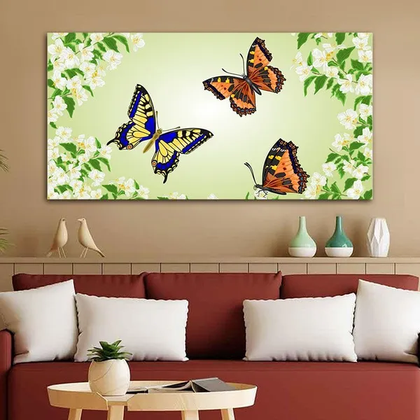 Multicolour_Beautiful_Abstract_Painting_Of_Butterflies_On_Flowers_Canvas_Painting_Wall_Frame_Wall_Decor_For_Living_Room_|_Modern_Art_Canvas_Painting_(Ready_To_Hang)_(60_By_30_Inches)